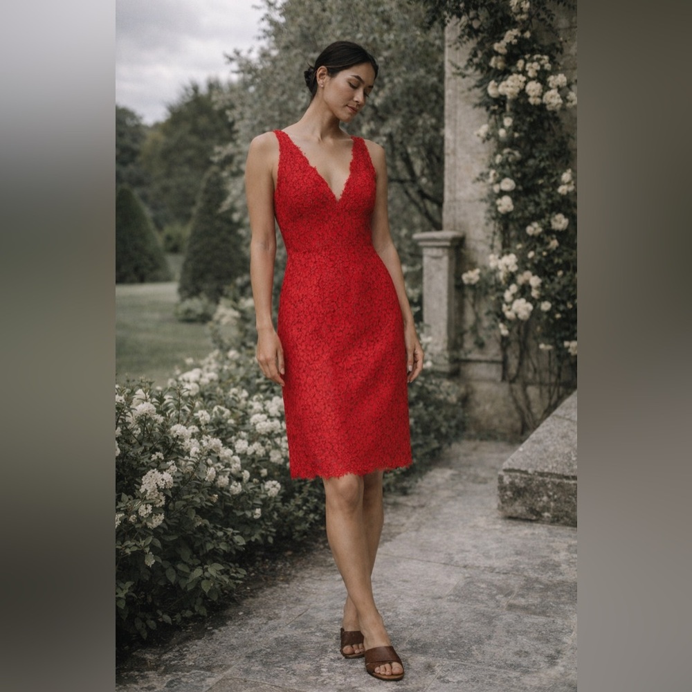 Shoshanna “Rose” Lace Sheath Dress | Double V-Neck | Sz 12 | Excellent Condition